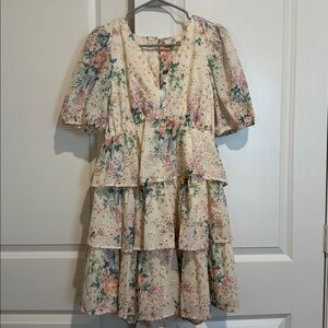 Entro Floral Tiered Dress in Cream and Pink